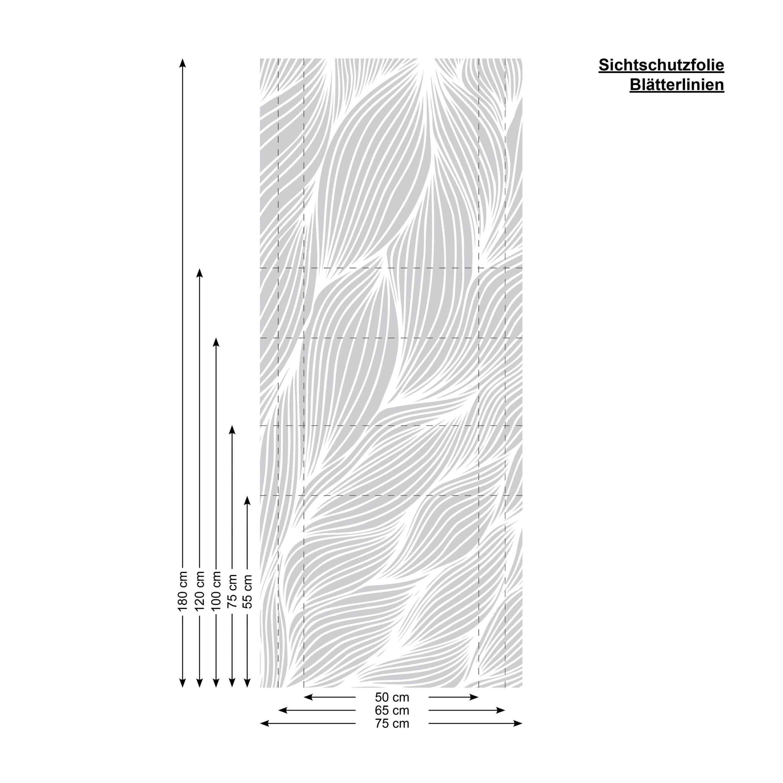 Sichtschutzfolie Fenster Küche Blätter Linien Fensterfolie Fensterdeko Milchglasfolie, 120 cm hoch, 90 cm breit