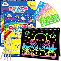 Vista 9 de ZMLM Papel para Rascar Arte-Manualidades Regalo: Paquete de 2 Cuadernos Arcoíris Suministros Juguetes Rellenos para Cesta de Pascua para Niñas