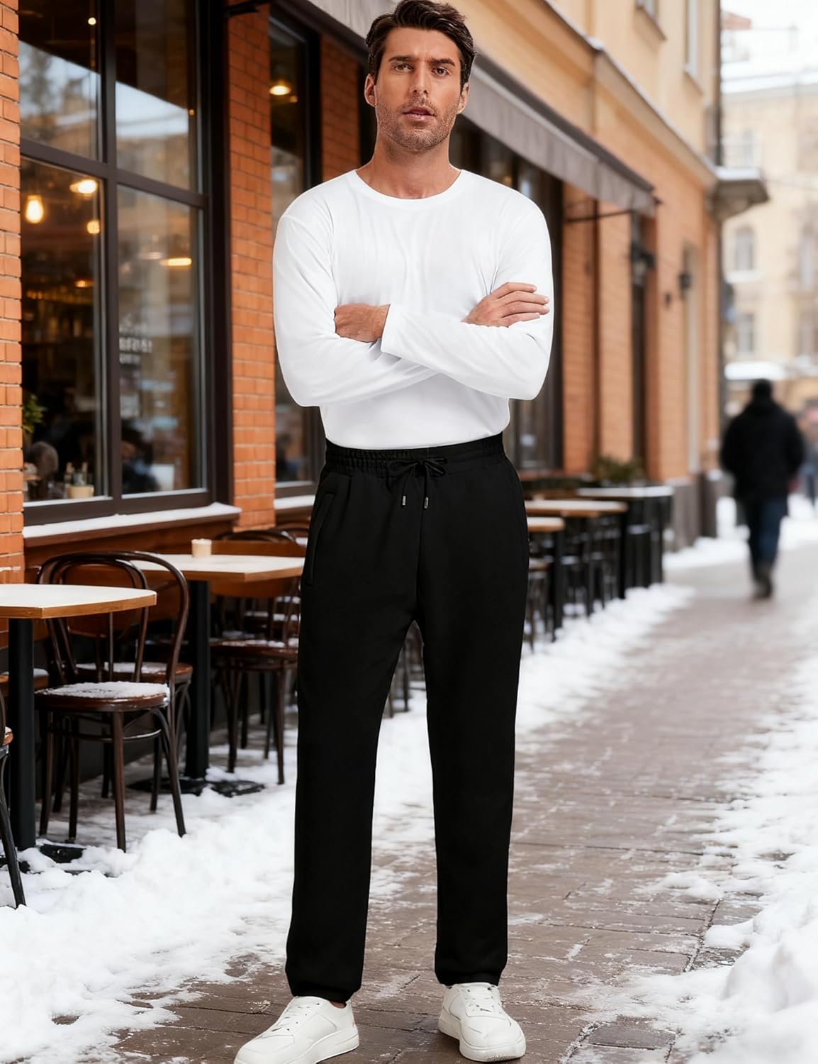 Shiyifa Men's Winter Warm Fleece Sherpa Lined Sweatpants Active Thermal Track Jogger Pants with Pockets - Image 3