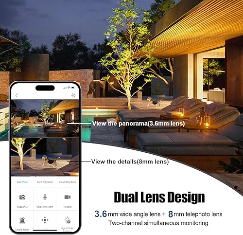 Miniatura 2 de Cámara de seguridad PTZ de doble lente WiFi para exteriores Cámara inalámbrica 1080P FUSWLAN con seguimiento automático Reflector Visión nocturna a