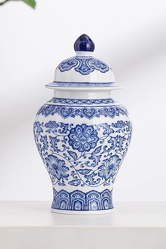 Miniatura 4 de Tarro de jengibre azul y blanco, tarros decorativos de cerámica para el hogar, oficina, florero de flores Pocelain, jarrón brillante para mesa, sala