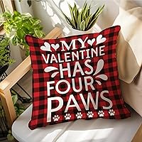Vista 1 de Almohadas para el día de San Valentín, My Valentine Has Four Paws, fundas de almohada a cuadros de San Valentín, funda de cojín de 18 x 18 pulgadas