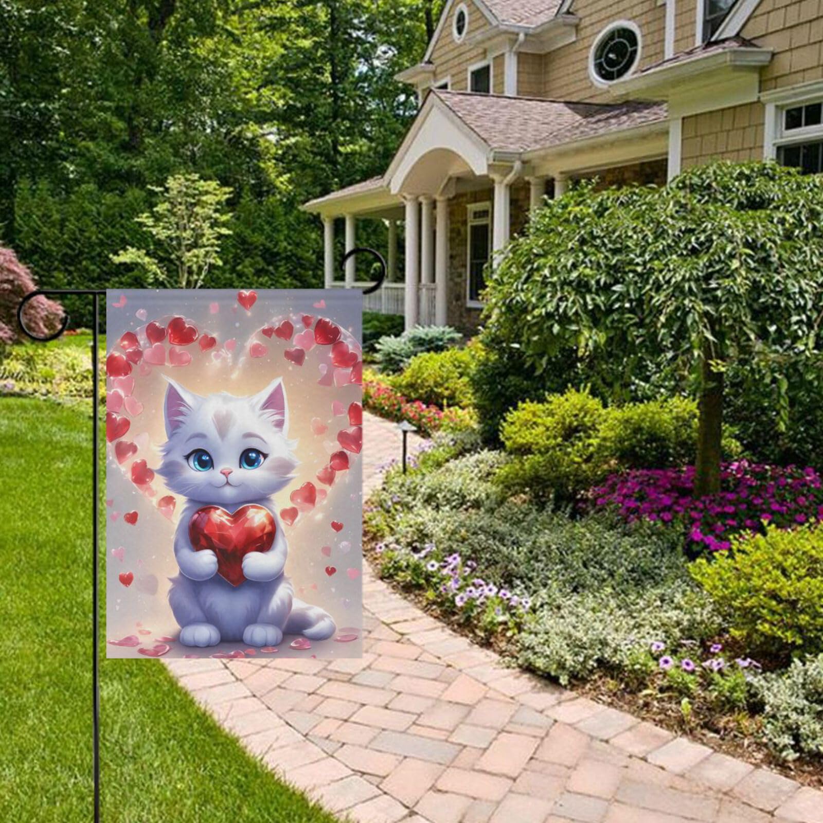 Balgardekor Bandiera Da Giardino Gatto Con Girasole 31x45 Cm - Doppia Faccia Resistente Alle Intemperie Per Esterno