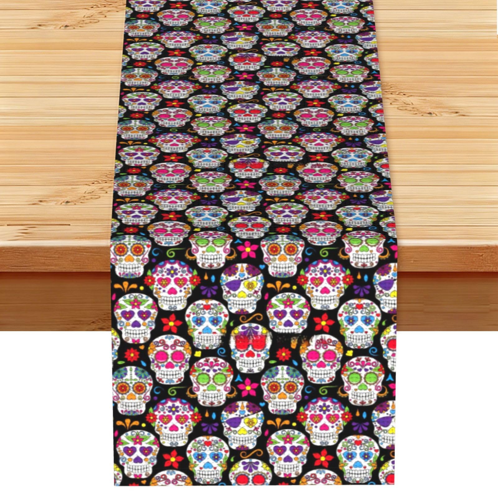 Colorful Flower Skulls Multi Purpose Table Runner for Home Decor, Printed Table Cloth for Kitchen Table, Countertops & Dining Area