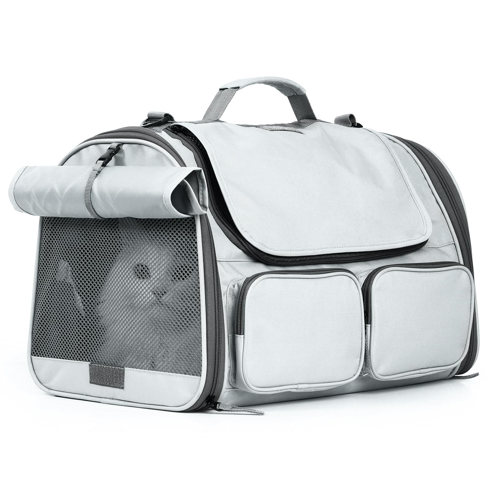 FUKUMARU Trasportino Per Cani e Gatti,Borsa Approvato Per Il Trasporto Aereo,Trasportino Pieghevole Per Animale Domestico Taglia Piccola Fino a 20 kg,Traspirante,Griogio