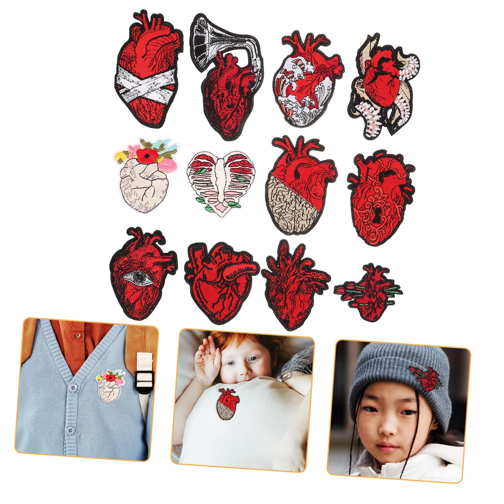 SHINEOFI 5 Set Patch Per Ricami Cardiaci Per Riparare Il Tessuto Vestiti A Forma Di Cuore Riparazione Toppe Ricamate Applique Cucire Toppe Per Vestiti Moda Cerotti Stoffa 12 Pezzi*5