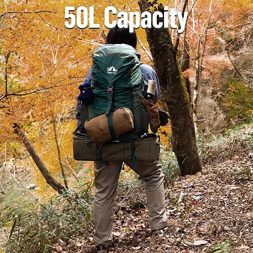 Miniatura 4 de Night Cat Mochila de senderismo con marco interno Mochila de camping de 50L para hombres y mujeres, cubierta impermeable ligera para lluvia, verde