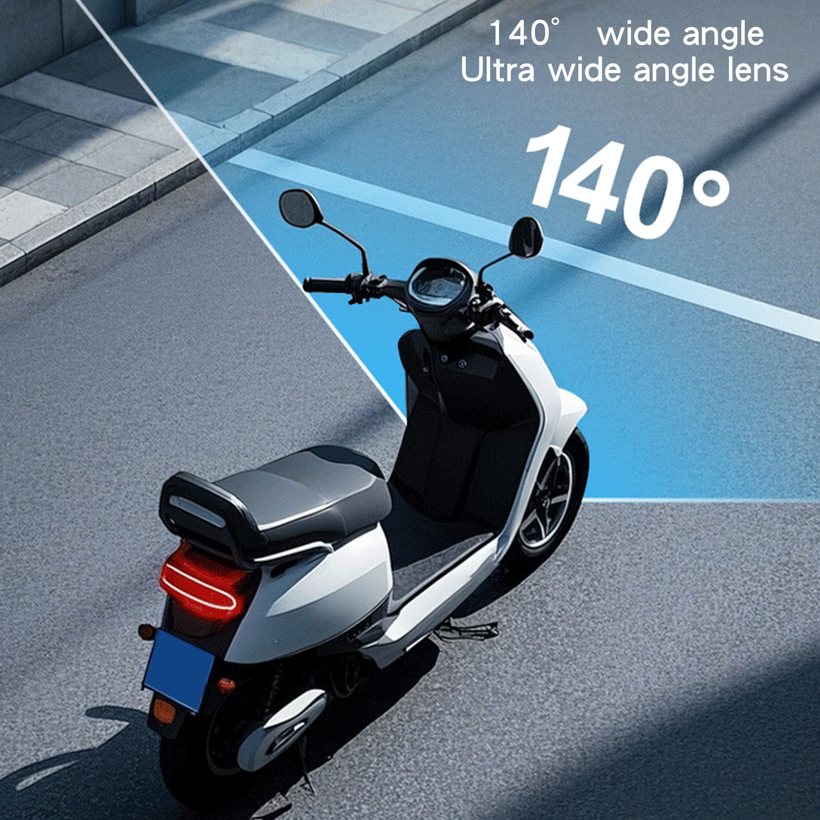 Dpofirs Lusterko Wsteczne Motocykla z kamerą, Szerokokątny Rejestrator Rowerowy 2K HD 140° z aplikacją, do Nagrywania Bezpieczeństwa na Zewnątrz na Kierownicy Motocykla