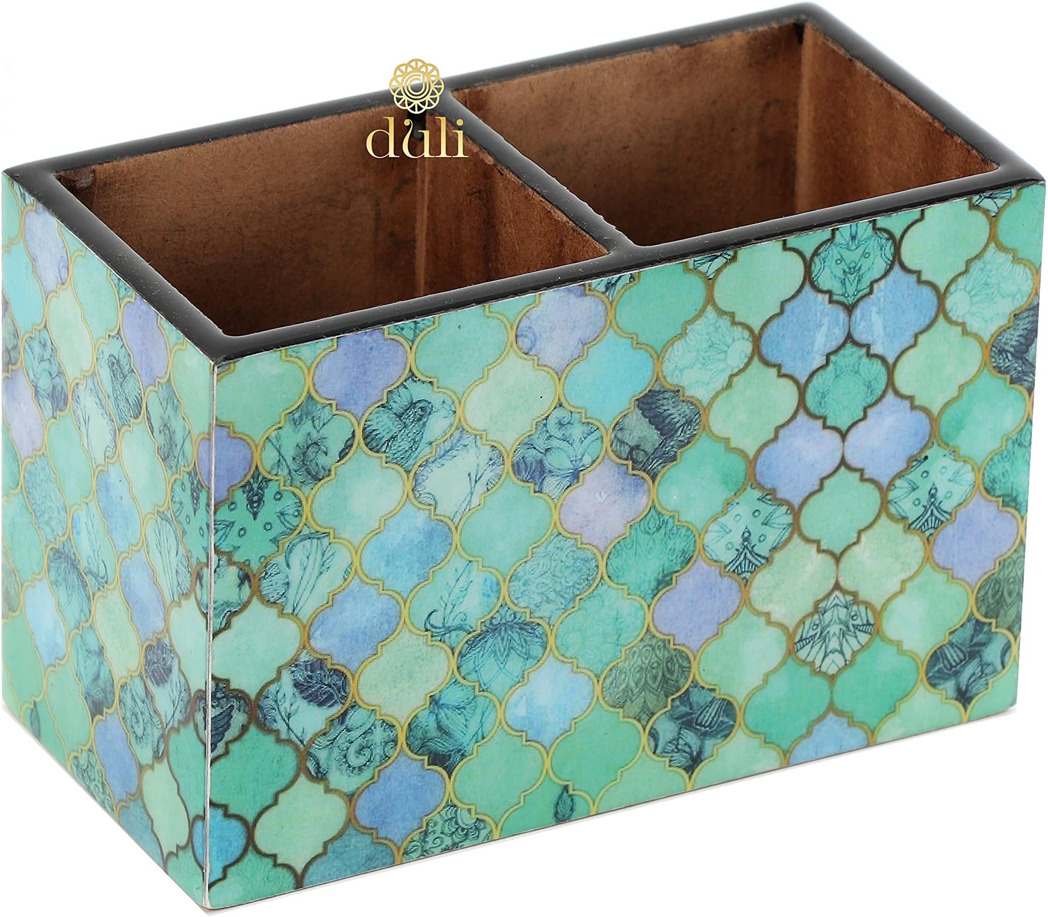 DULI Multipurpose Stand, Cutlery Holder, Spoon Stand, Table Organizer with 2 Sections, Chammach Stand (10cm x 15cm) (Aquadrops)