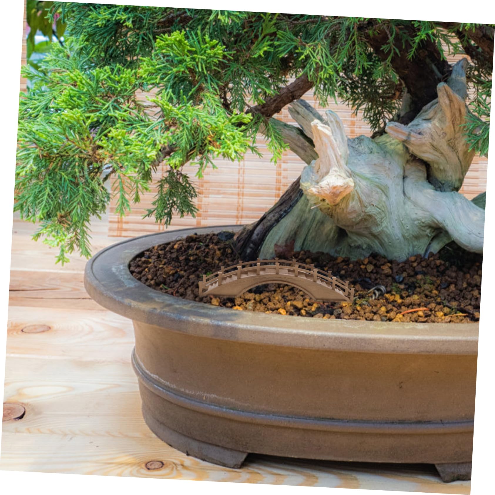 Sosoport Miniatur Holzbogenbrücke Gartendekoration Terrasse Gartenskulptur Robuste Mittlere Holzbrücke für Mikrolandschaften Outdoor Deko Gartenmodell