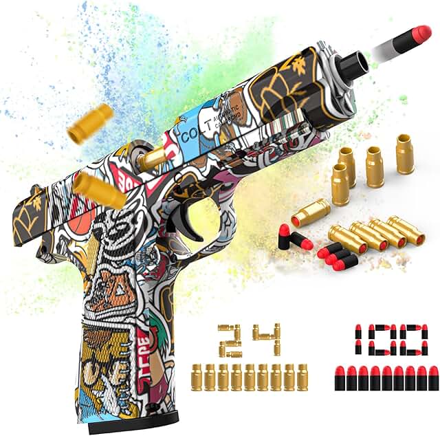 Pistola Juguete, Pintada Escopeta Pistola de Simulación con 100 Balas de Espuma Blaster y Silenciador Juego de Tiro Interior al Aire Libre Regalo Cumpleaños Comunion Navidad para Niño Niñas 8-16 Años