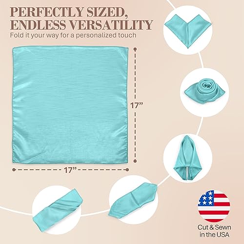 Miniatura 6 de Ultimate Textile -5 docenas - Servilletas reversibles de satén Shantung - Majestic de tela de 17 x 17 pulgadas, color azul aguamarina