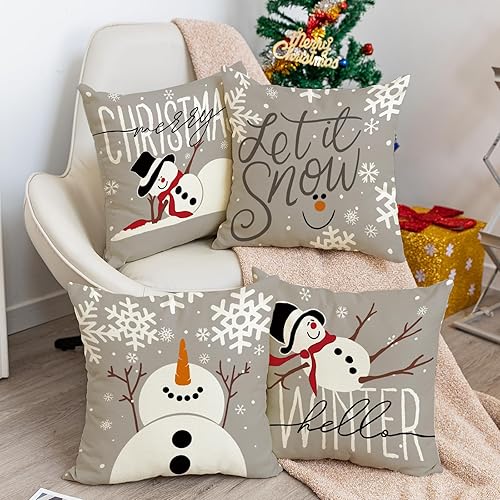 Miniatura 3 de Fundas de almohada navideñas de muñeco de nieve de 18 pulgadas, 4 piezas, decoraciones festivas para el hogar (4 piezas mixtas)