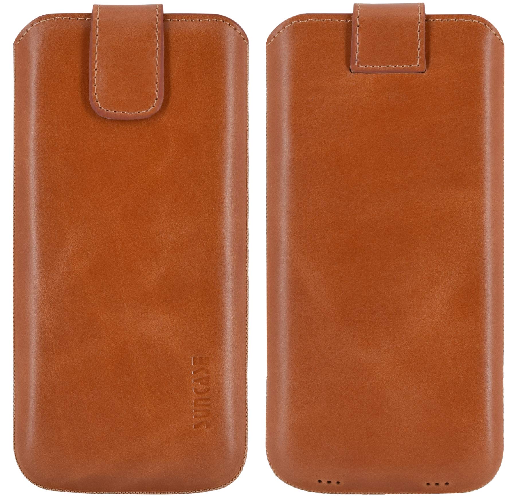 Slim Edition Genuine Leather Case Compatible with Sony Xperia 10 VII 7 (with Pull-Up Strap and Magnetic Closure) in Burned Cognac