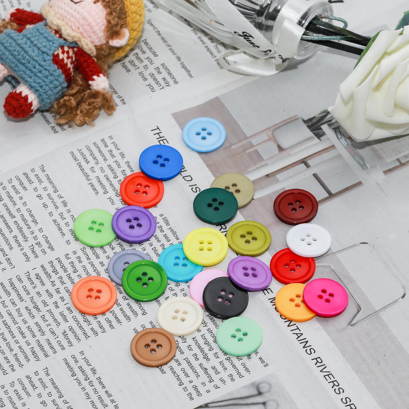 Lilaly 240 bottoni a 4 fori da 20 mm, 24 colori, bottoni artigianali, piccoli bottoni per artigianato, bottoni in resina, per cucire maglioni per bambini, artigianato fai da te, scrapbooking