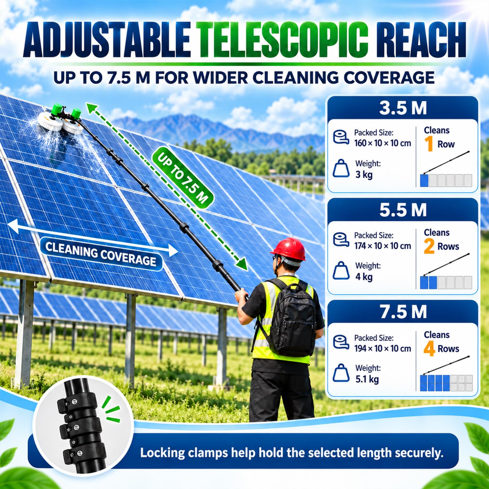 Cepillo Profesional para Paneles Solares Cordless-5.5m