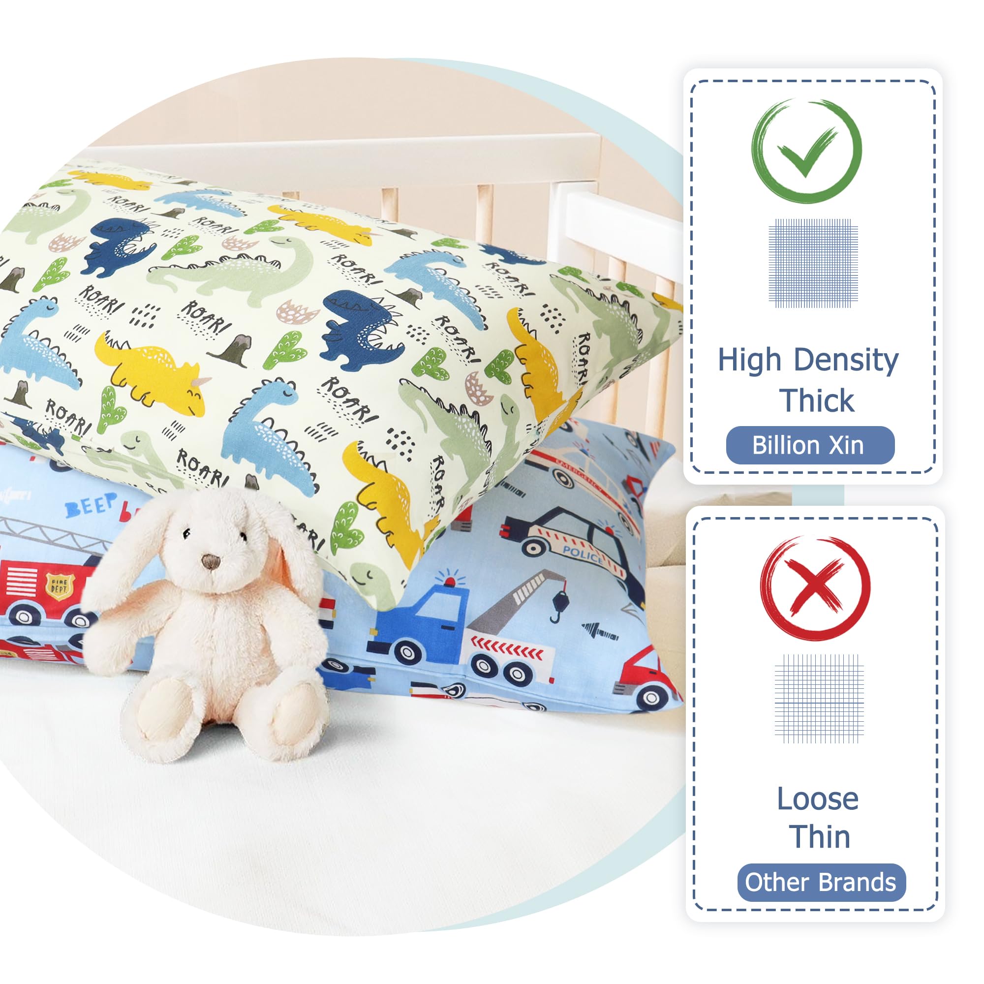 Juego de 2 Fundas de Almohada para Niños, 100% Algodón, 40 x 60 cm, Suave y Transpirable, para Bebés, con Cierre de Sobre
