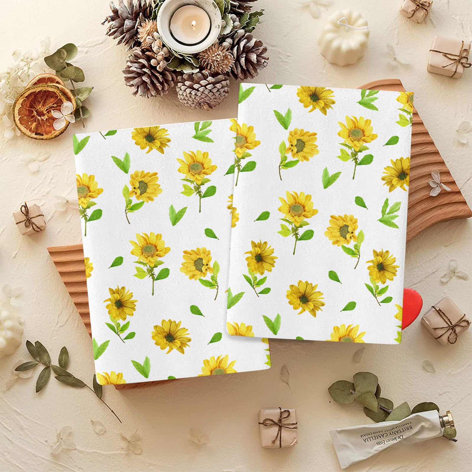 Trapos Cocina Hojas Verdes Amarillas Paños de Cocina Microfibra Paños Cocina Suaves Lavable Toallas Reutilizables Absorbentes Baño Pañuelo de Mano Trapos de Cocina 2 Piezas (44x74 cm)