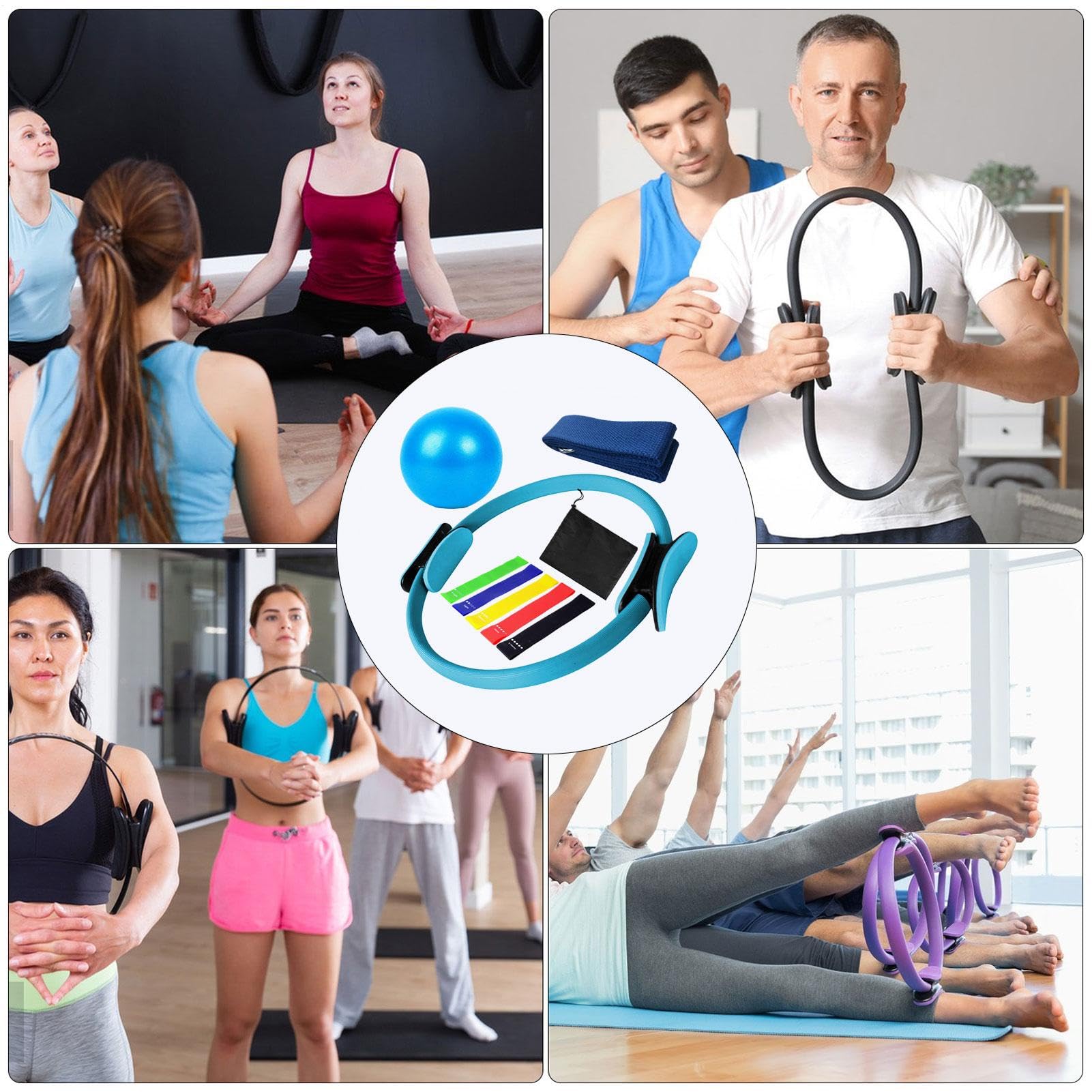 Pilates Ring Fitness Palla Circolare | 9 Set attrezzature per yoga Multifunzionali | Kit anelli e palline, fasce resistenza per l'anca | Istruttore pavimento pelvico con palla elastica muscoli
