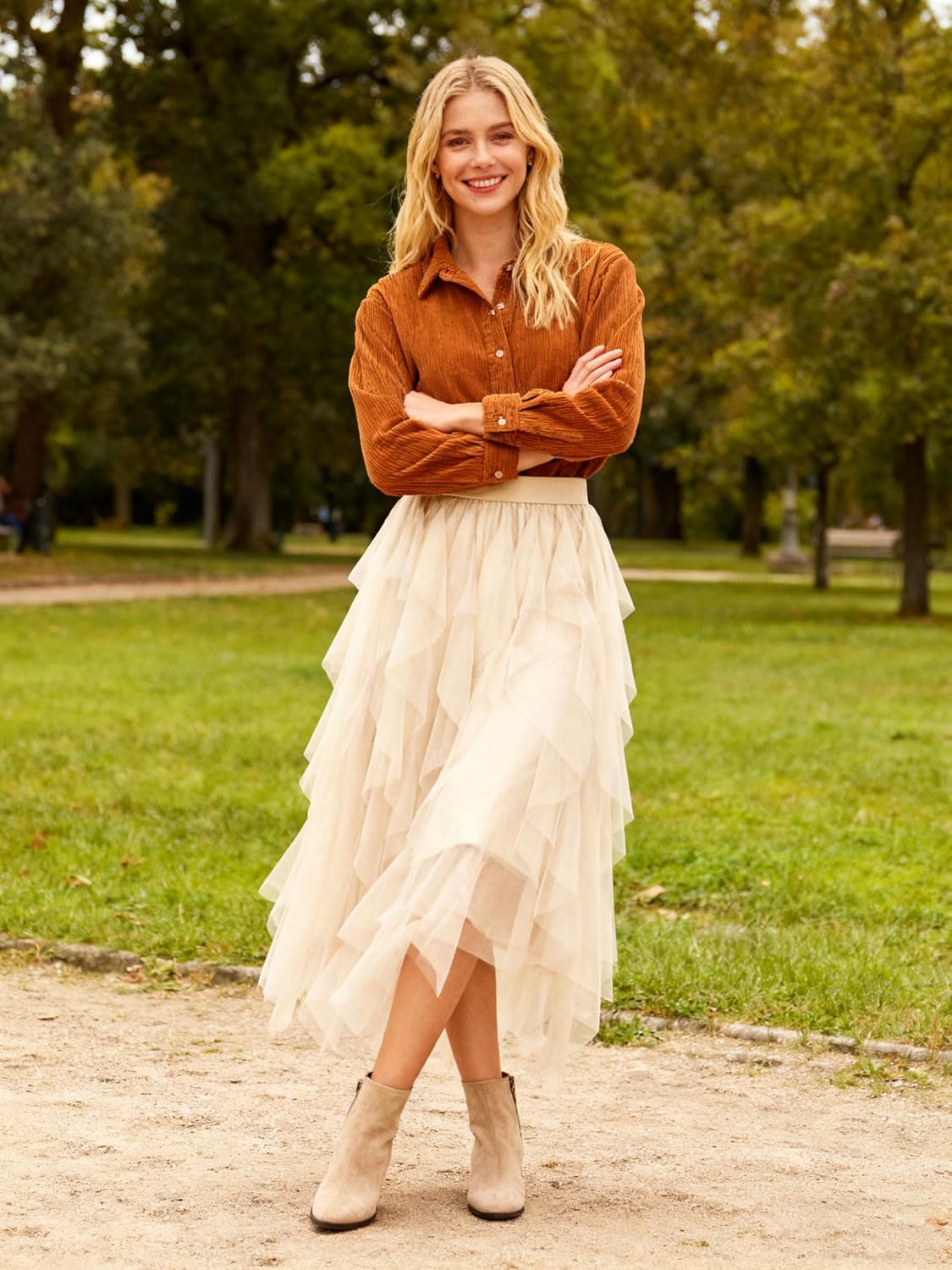 Tulle Skirts for Women A Line Fairy Tiered Skirt Midi Length High Elastic Waist Long Skirt - Image 2