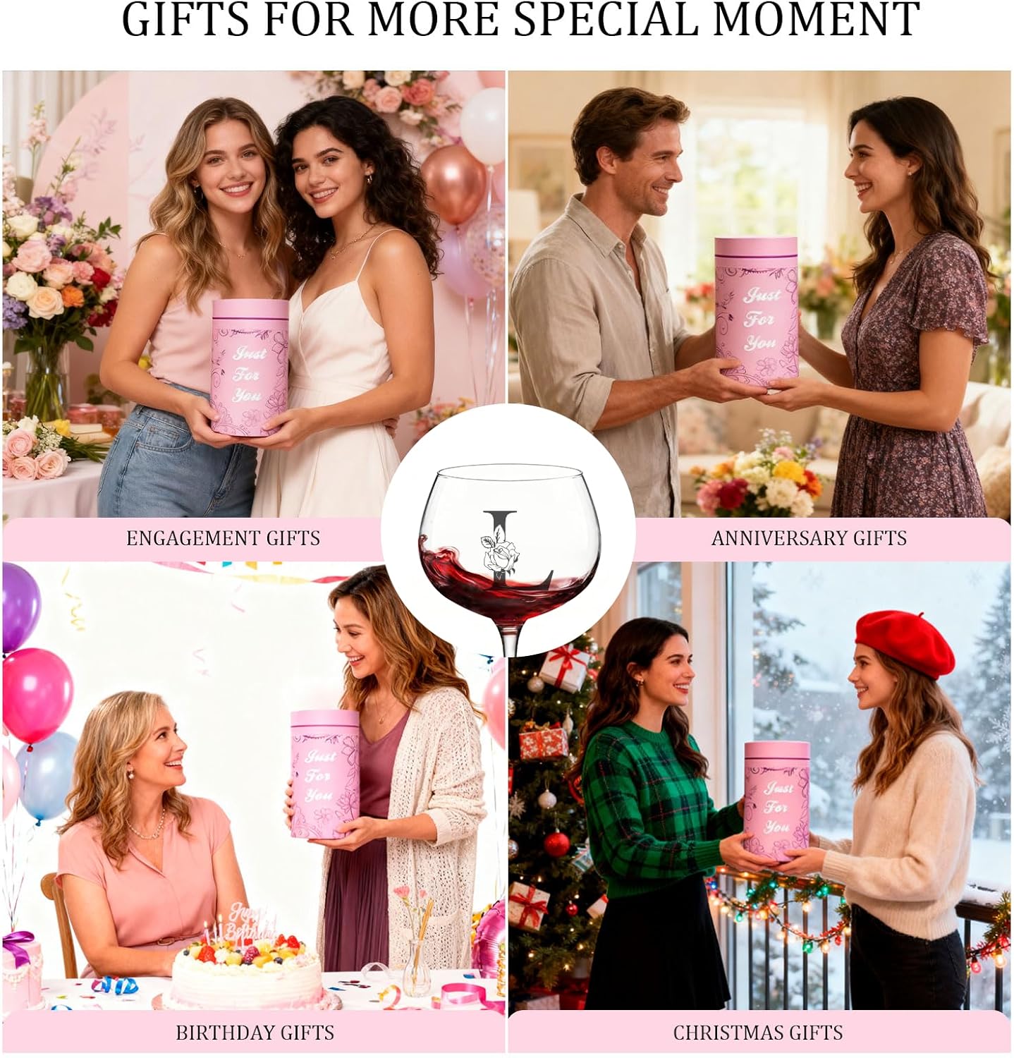 Personalized Wine Glass-Engraved Monogrammed A-Z Customized Wine Glass Birthday Gifts for Women, Unique Mothers Day, Anniversary, Christmas Gift for Her, Mom, Friend, Wife, Sister (L, 14 oz) - Image 7