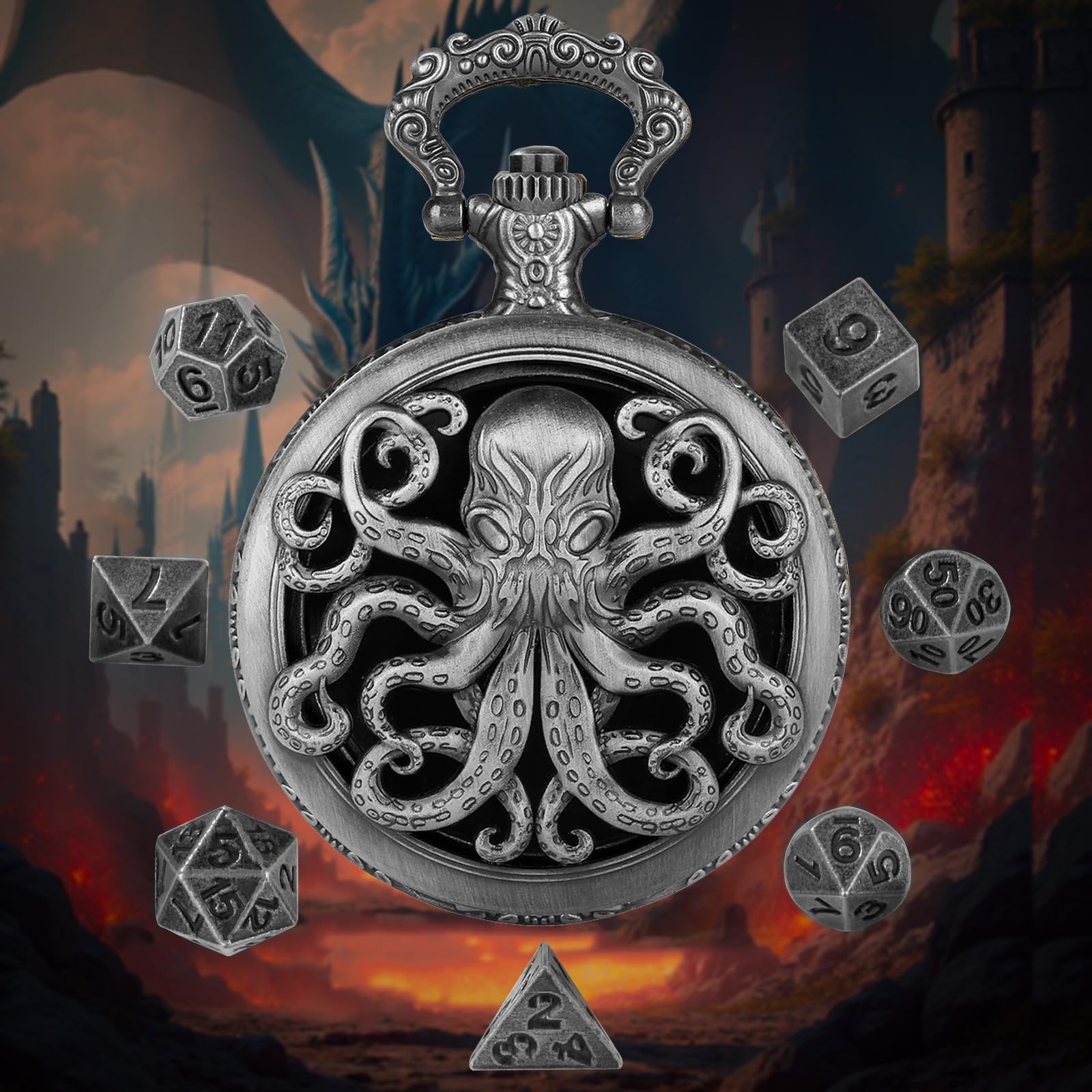 Mini gra w kości DND, DND gra w kości z wydrążonym Steampunk Ośmiornica Kieszonkowy zegarek