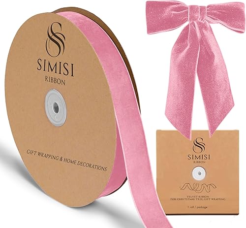 Miniatura 31 de Cinta de terciopelo rosa de 5/8 pulgadas, 25 yardas para árbol de Navidad, envoltura de regalos, ramo de flores, decoraciones de corona, fabricación