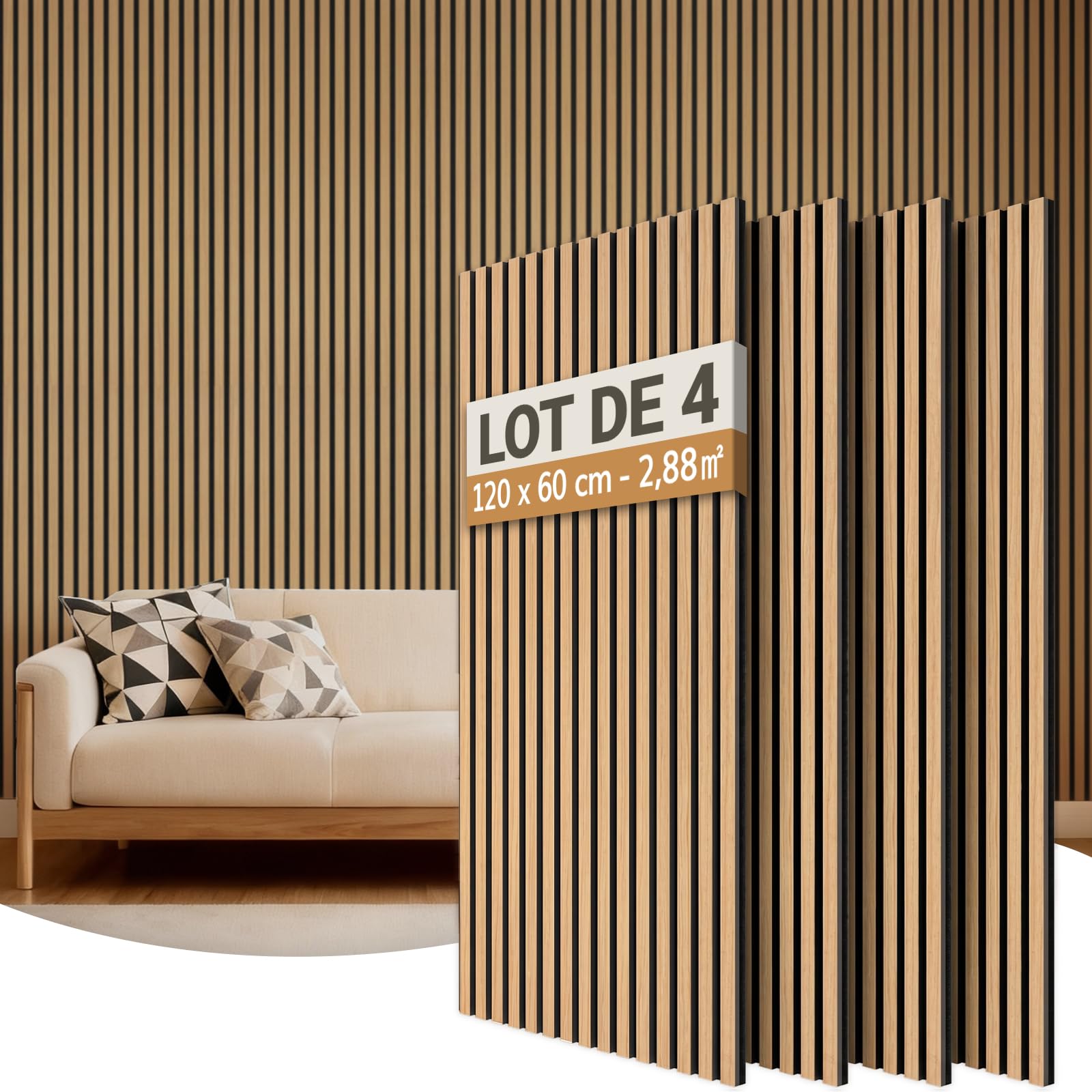 TONOR Panneau Mural Decoratif de Bois 120x60-2.88㎡ 4 Pièces Teck