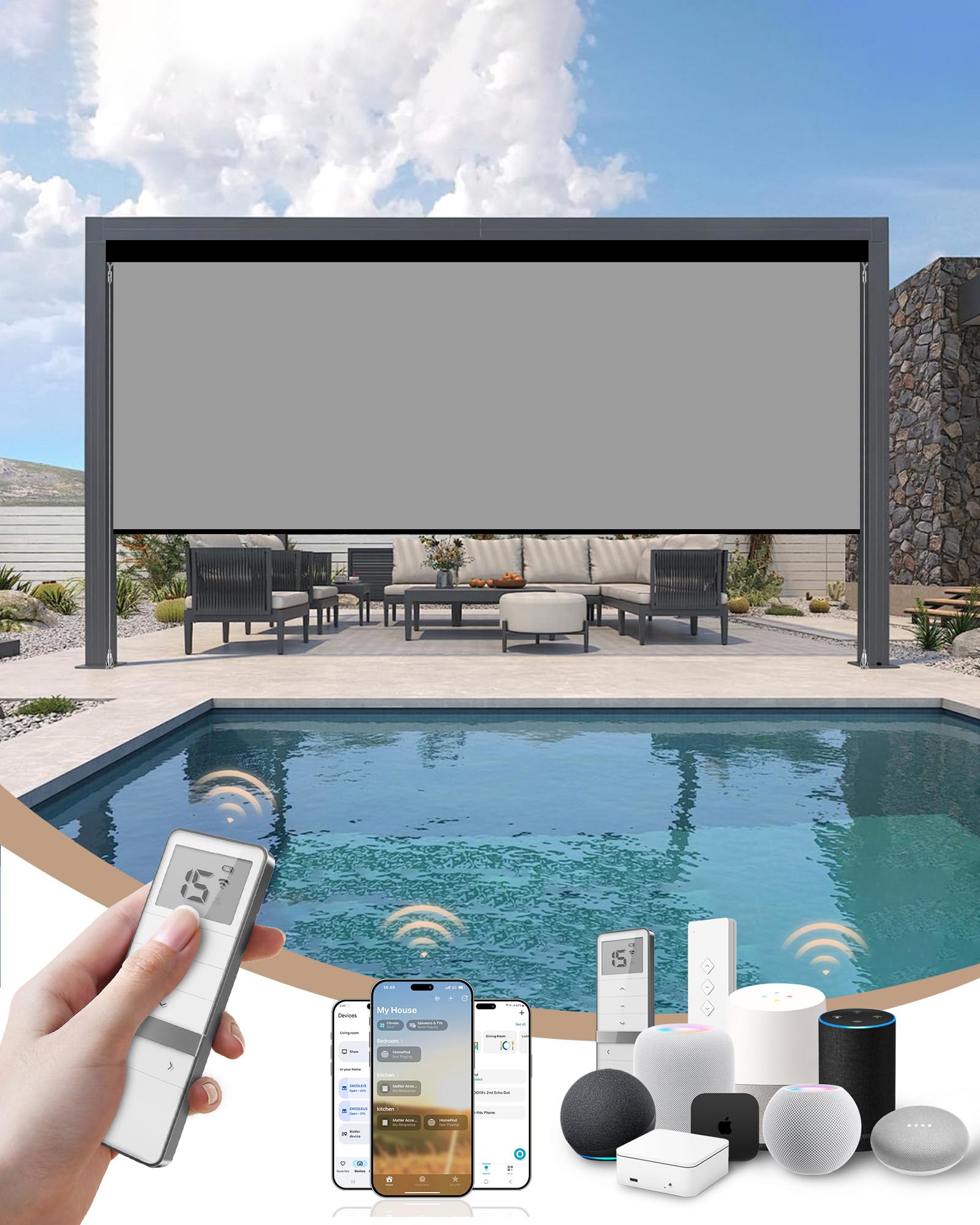 Kincmo Motorized Outdoor Shades, Outdoor Motorized Blinds for Patio Porch