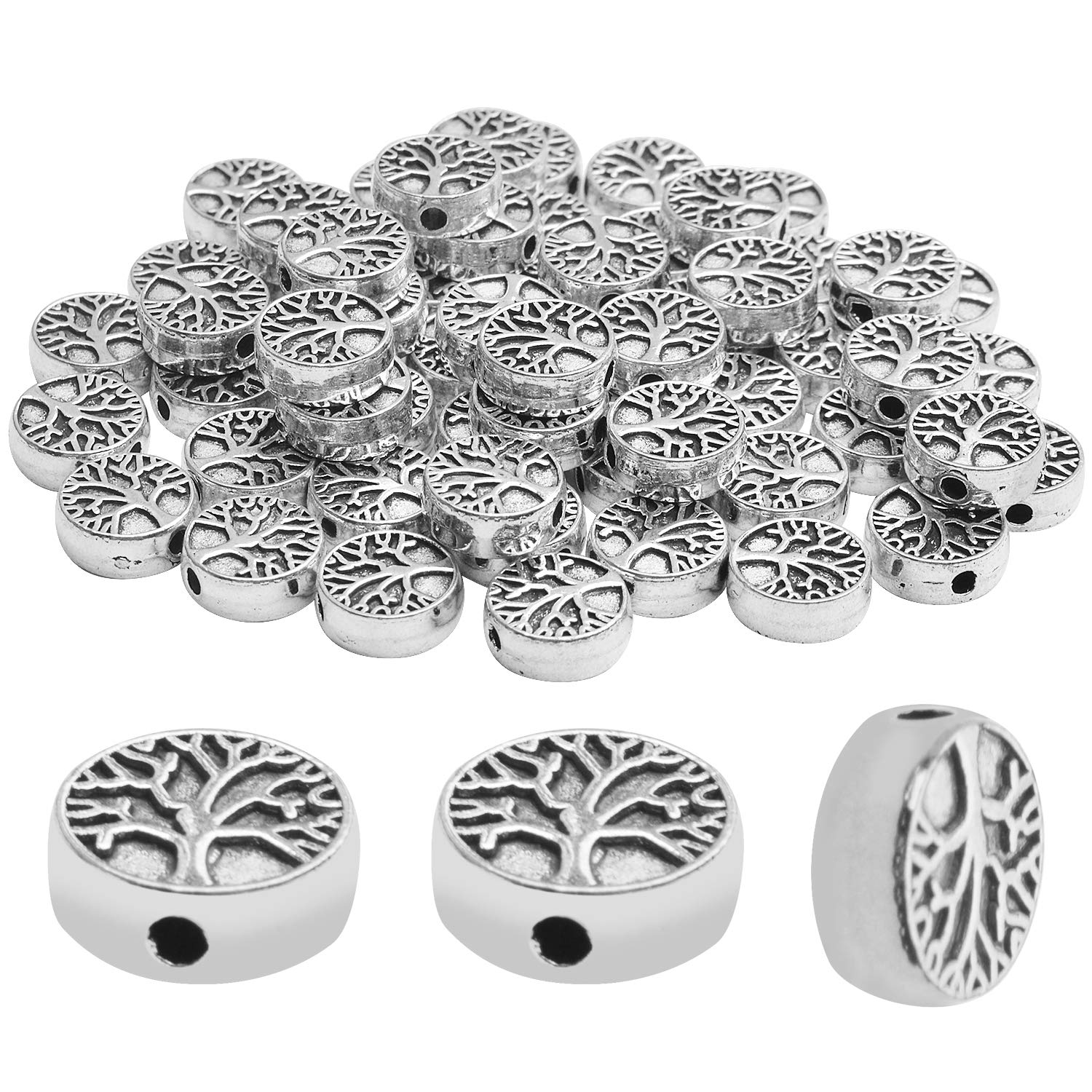 60pcs Antique Tree of Life Beads Mixed Loose Spacer Beads Metal Jewelry Findings for Making Necklace Bracelet Craft