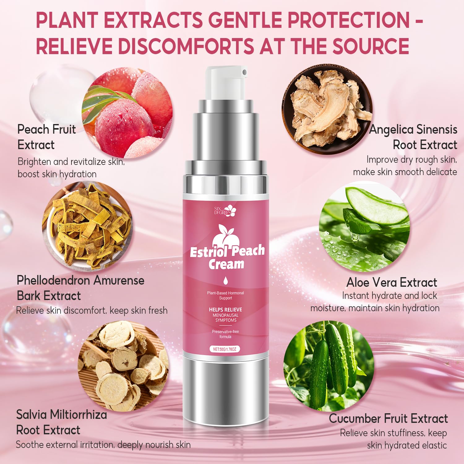 Natural Silky Peach Cream for Women, Plant-Based Estrogen Cream - Relieves Menopausal Vaginal Dryness & Itching, Regulates Female Hormonal Balance (1.76 fl.oz)
