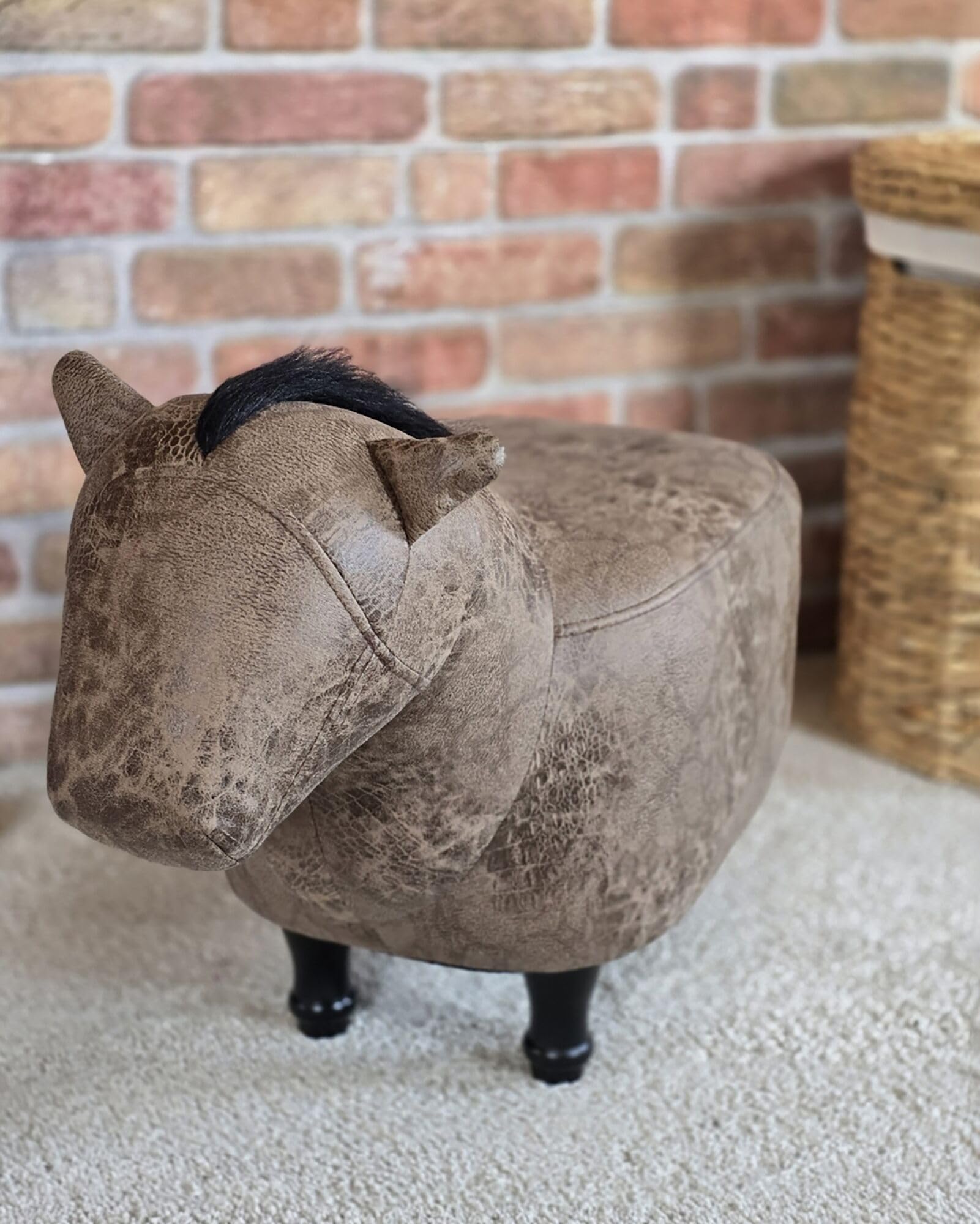 Beliani Hocker für Kinder in Pferdeform braun Lederoptik Horse