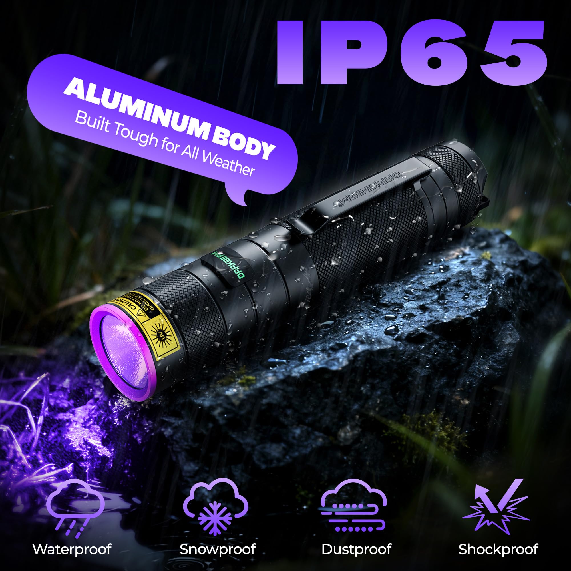 DARKBEAM Latarka UV 395nm Black Light LED [4-rdzeniowy] | Potężne ładowalny USB, Mini Czarne światło Lampa do bursztynu, utwardzania żywicy uv, Latarki ultravioletowa Detektor moczu