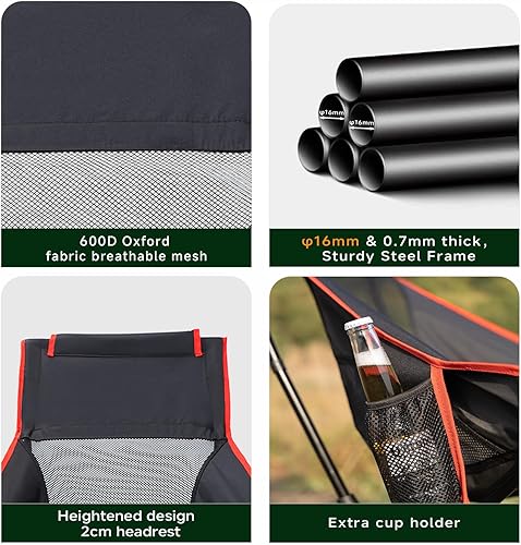 Miniatura 6 de Silla de camping plegable giratoria de 360, sillas portátiles ligeras con respaldo alto con soporte para la cabeza, compacta y estable para