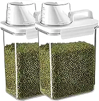 Pote Hermético Dispenser 2,5L com Tampa com Trava e Copo Medidor BPA Free Premium – Ideal para Armazenar Sabão em Pó, Arroz, Grãos e Mantimentos, Organização Completa da Cozinha