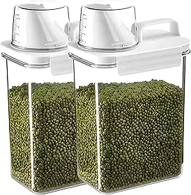 Pote Hermético Dispenser 2,5L com Tampa com Trava e Copo Medidor BPA Free Premium – Ideal para Armazenar Sabão em Pó, Arroz, Grãos e Mantimentos, Organização Completa da Cozinha