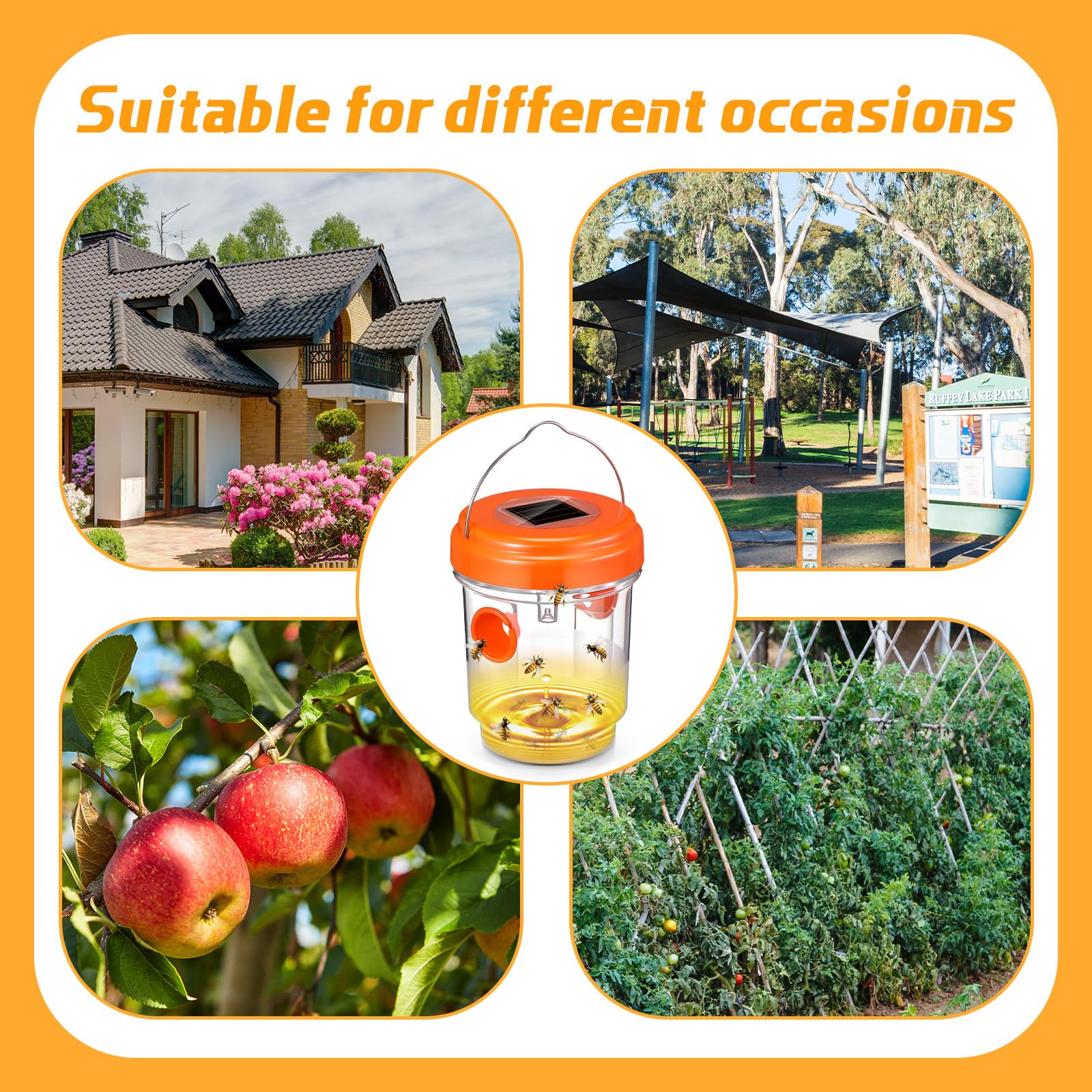 Qualirey 24 Pcs Wasp Trap Bee Outdoor Traps Catcher, Solar Powered Hanging Bee Trap for Outside, Reusable Hornet Traps Outdoor