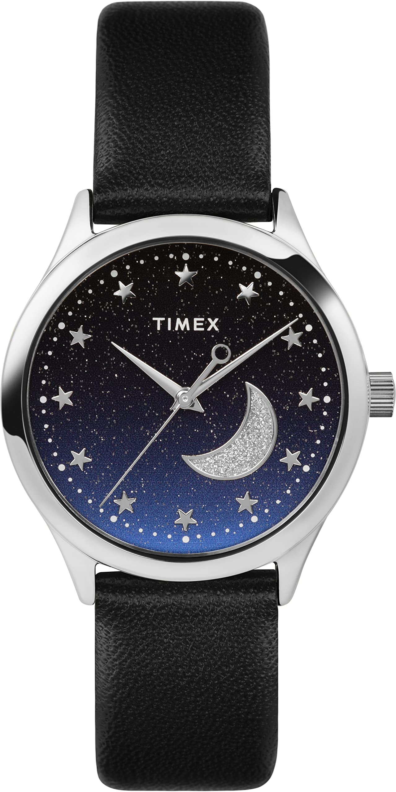 TIMEX Women Leather 3 Hands Analog Blue Dial Coloured Quartz Watch, Round Dial with 32 Mm Case Width - Tw2V49200Jq, Band Color-Black (B0C1K6GM9N) Amazon Price History, Amazon Price Tracker