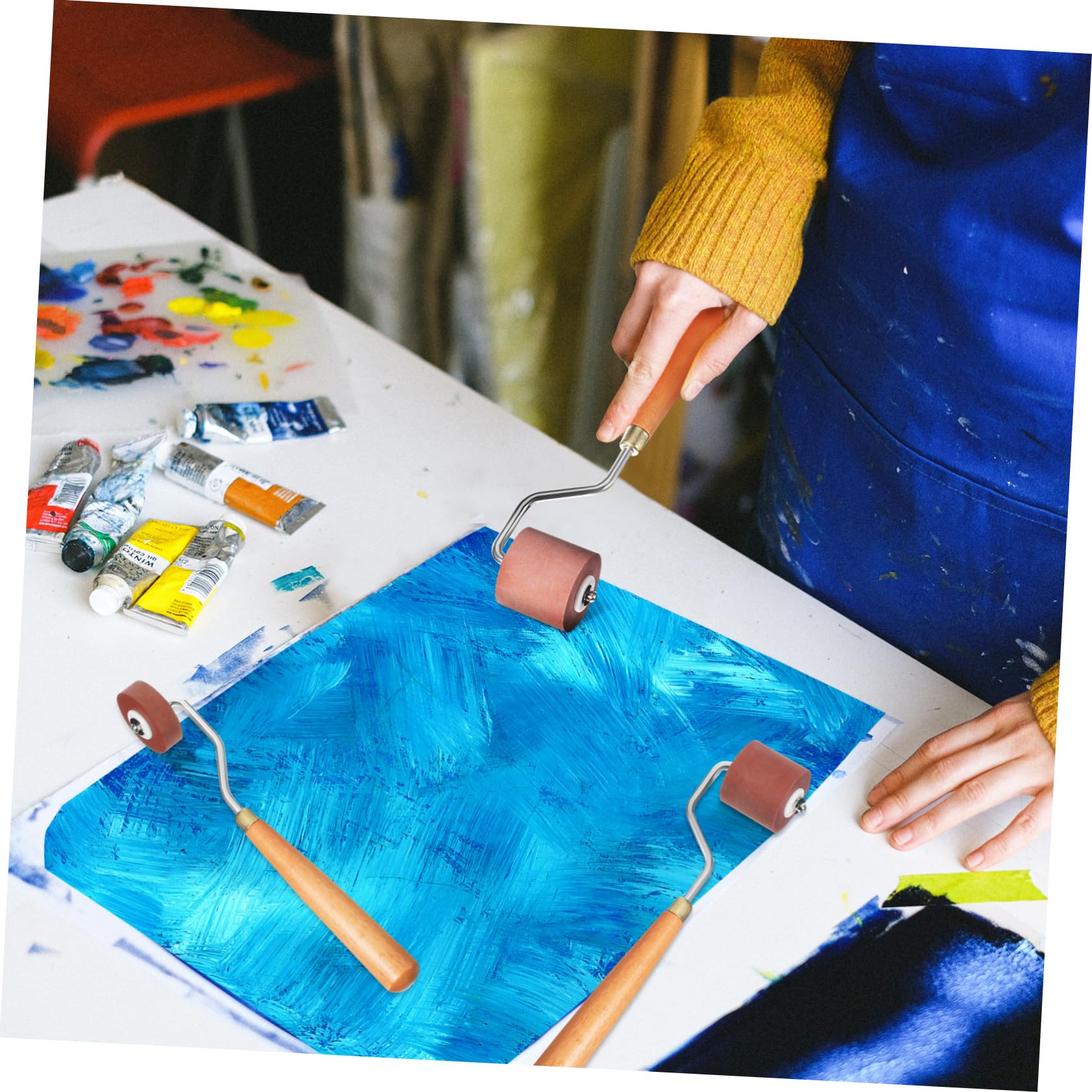 3pcs Mini Rollers for Printmaking Sturdy Rubber Wood Steel Construction for Art Craft Projects