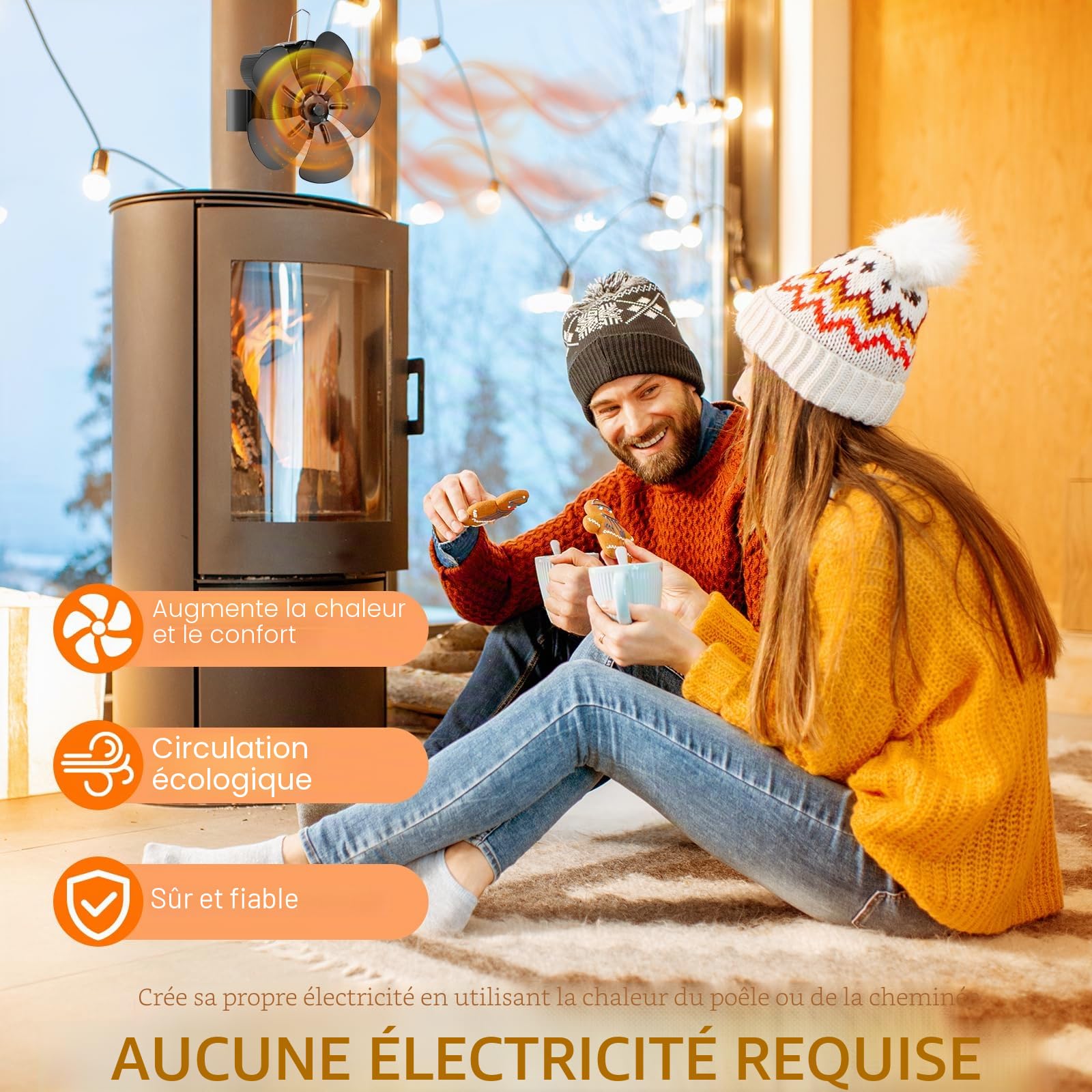 Magnétiques Ventilateur Poele à Bois, 5 Pages Alimenté à la Chaleur Ventilateur Cheminée, Ventilateue de Poêle à Chaleur Sans électricité Alimenté à chaleur, Cycle Silencieux