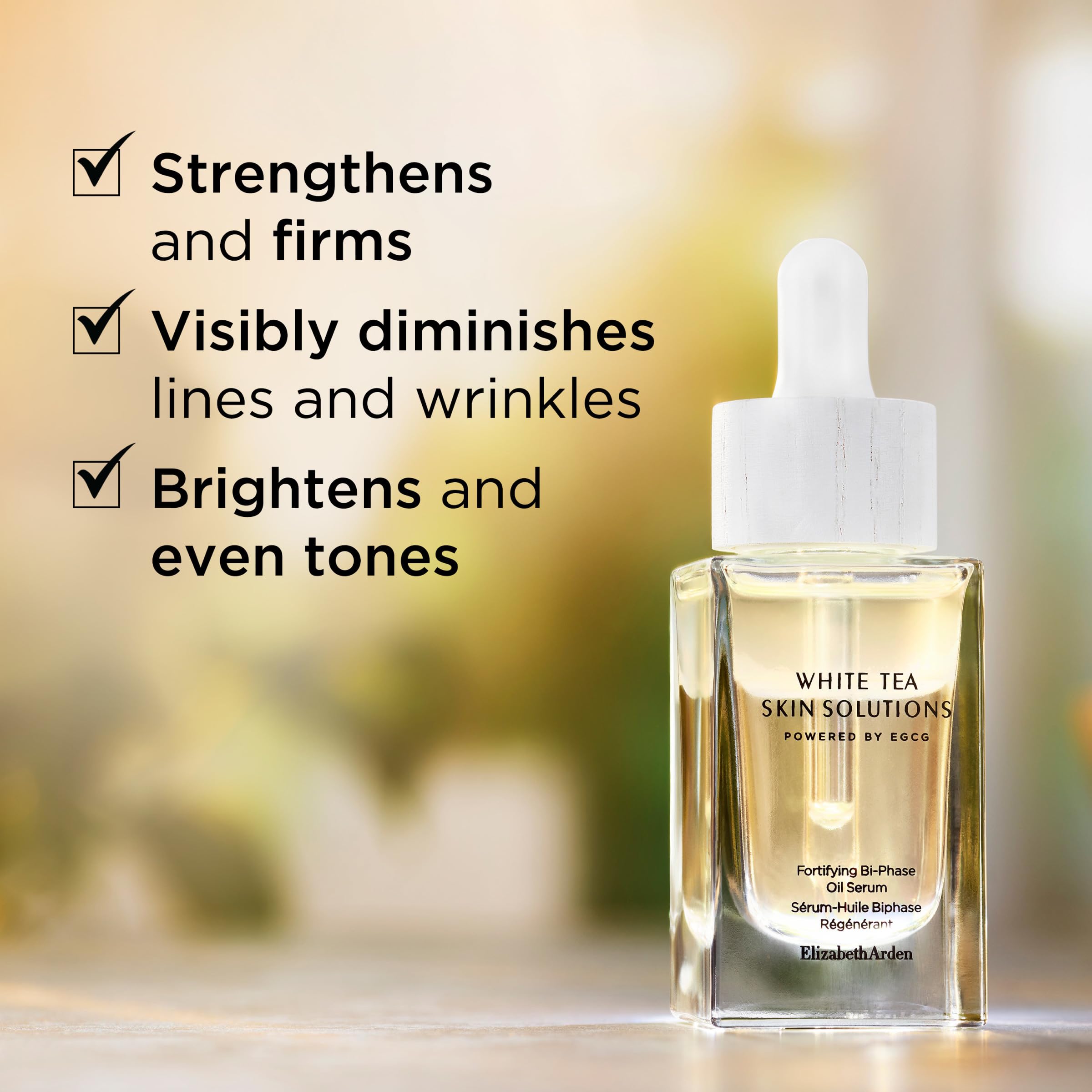 Elizabeth Arden White Tea Skin Solutions Fortifying Bi-Phase Oil Face Serum, Fine Lines and Wrinkles Treatment, Brightening Formula, 1.0 fl oz (Pack of 1)
