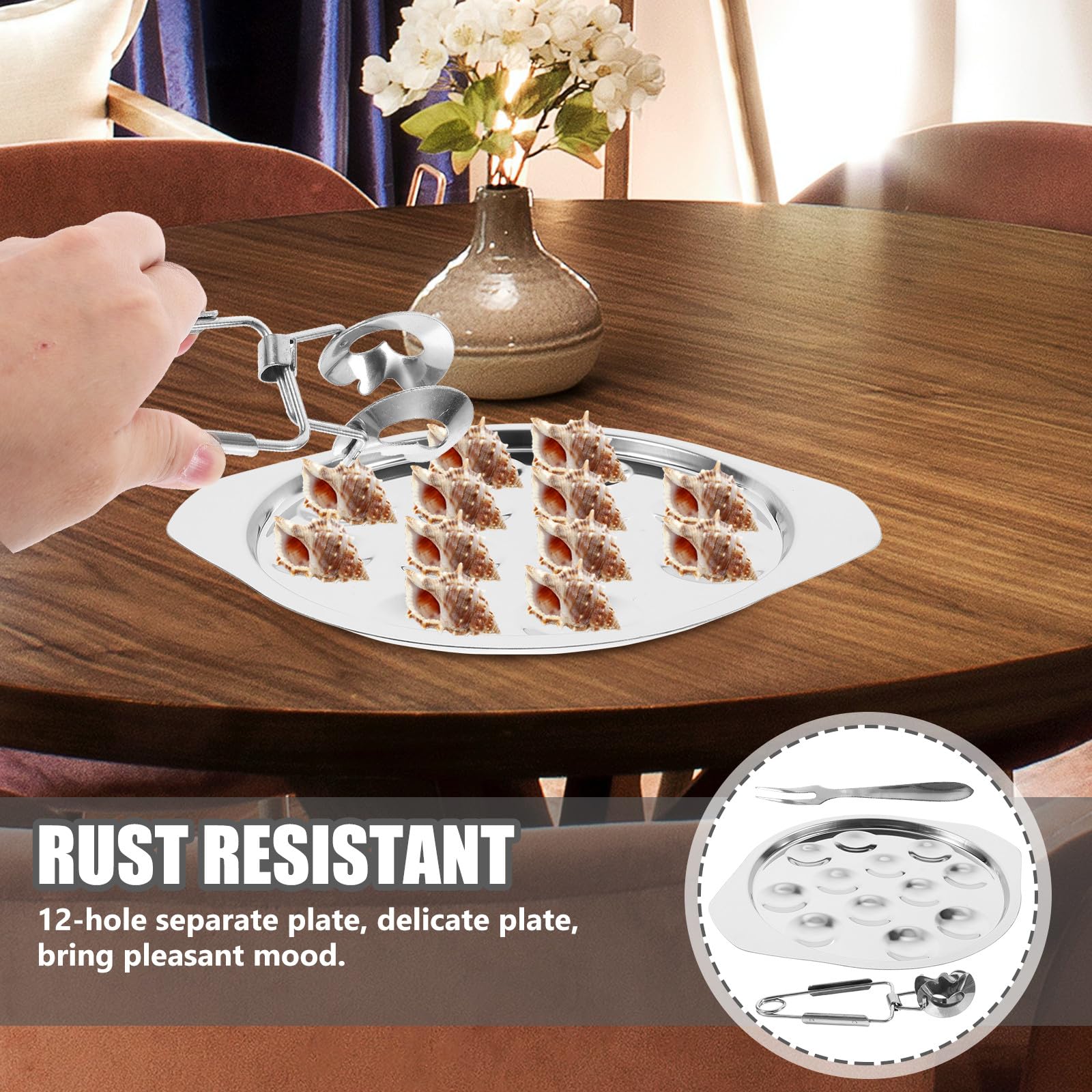 SHINEOFI Plato para Mariscos de Acero Inoxidable 12 Compartimentos Bandeja para Caracoles y Aperitivos Resistente y Apto para Horno Adecuado para Uso Doméstico y Restaurantes