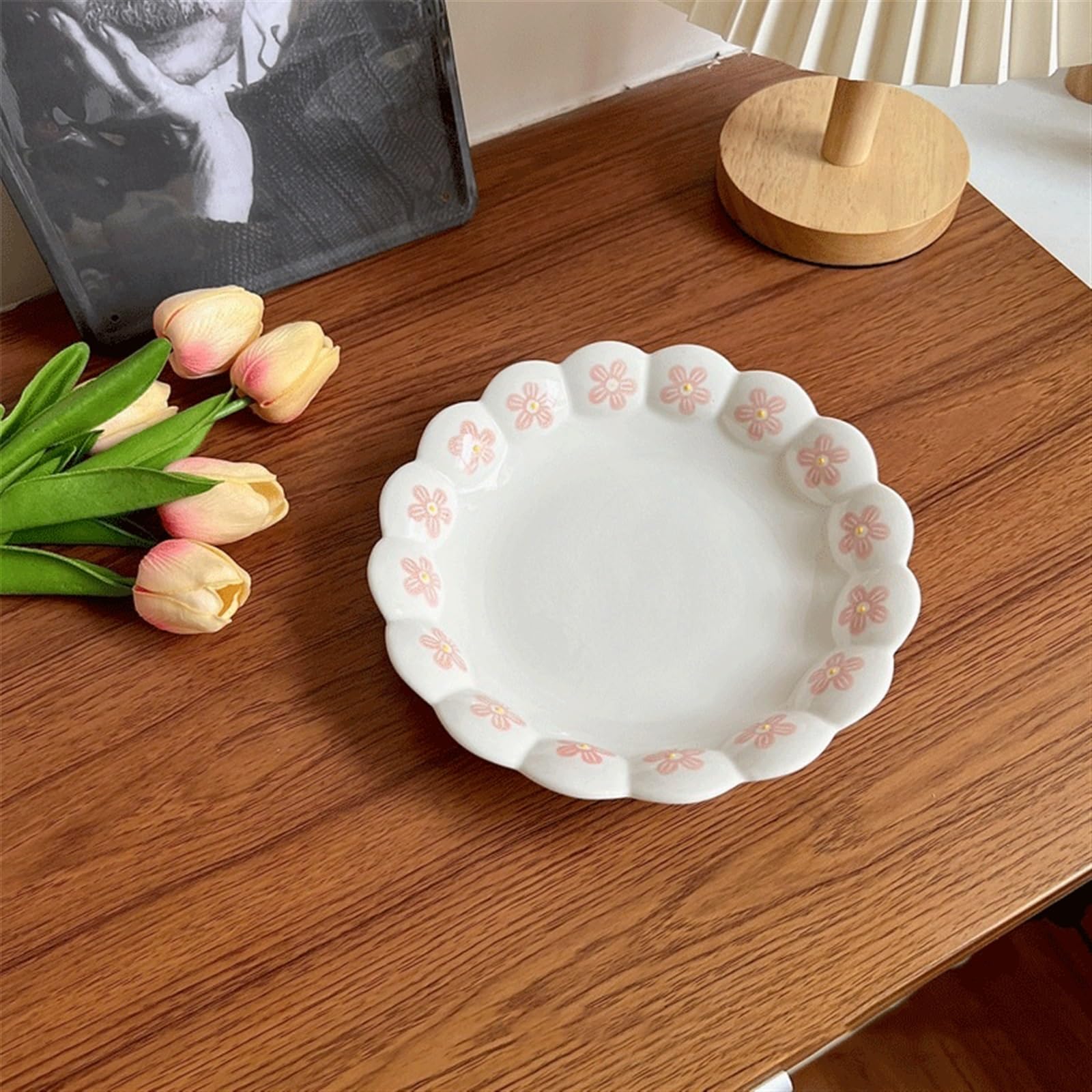 Talerze Deserowe Płatek krawędź płyta podszkliwna porcelana ceramiczna płytki talerz talerzyk deserowy sztućce 8 Cal Vintage tłoczony ażurowy Zastawa stołowa(2)