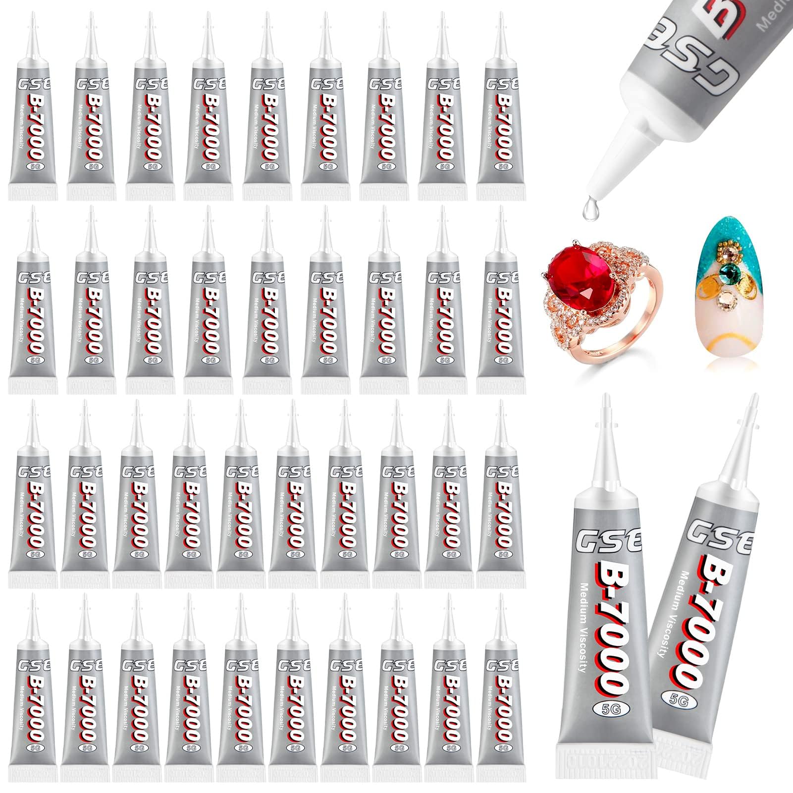 B7000 Adhesive Rhinestone Clear Glue for Crafts, Jewelry Rhinestone DIY Cell Phone Repair Clothes Glass Metal Stone Beads Wooden Small Part Item (5ml, 40 Pcs)