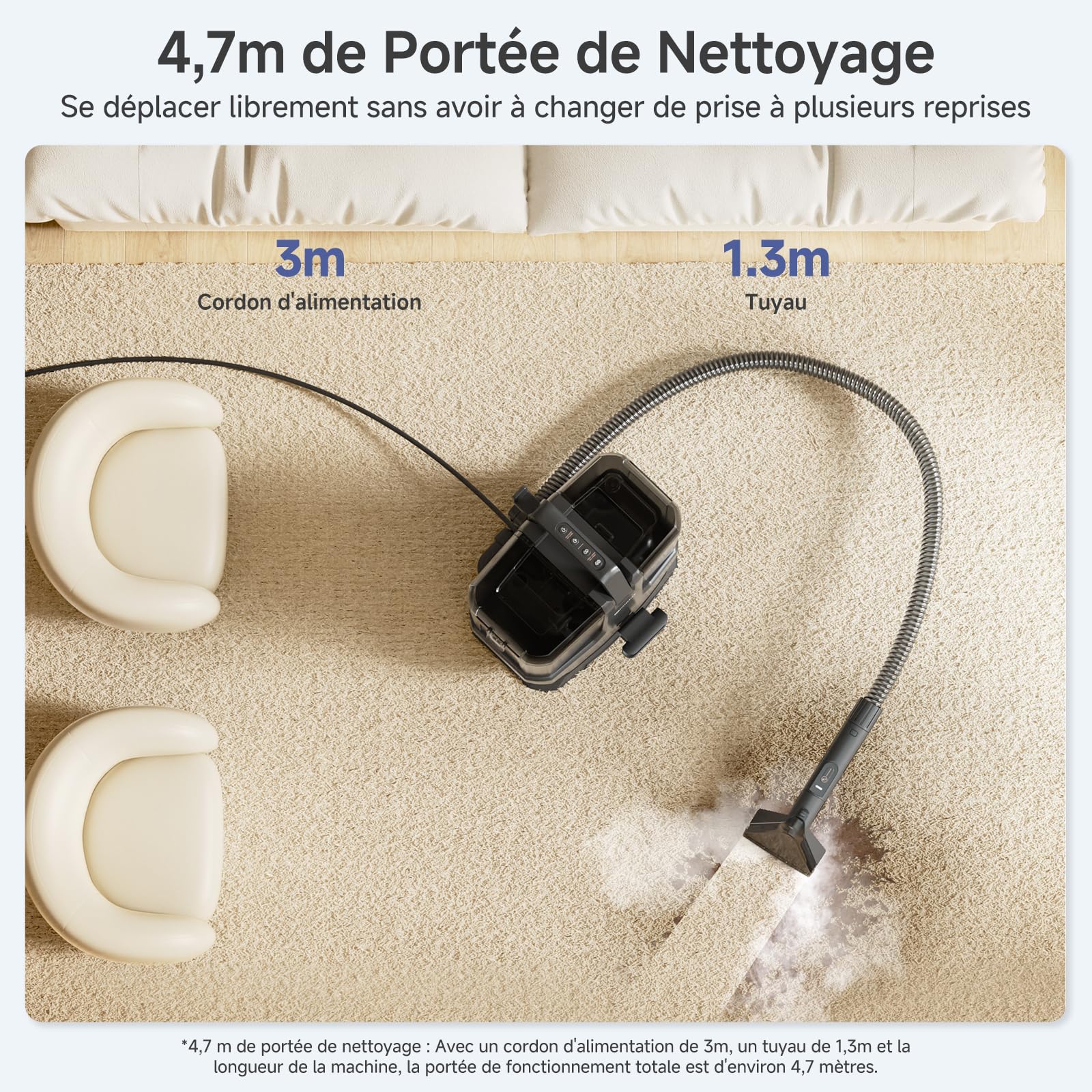 SIMPLUS Nettoyeur Vapeur Tissu Canapé Portable avec Fonction Eau Chaude 110℃, Shampouineuse Extracteur 22000Pa, Double Réservoir, 9 Brosses pour Tapis Moquette Voiture Matelas Animaux