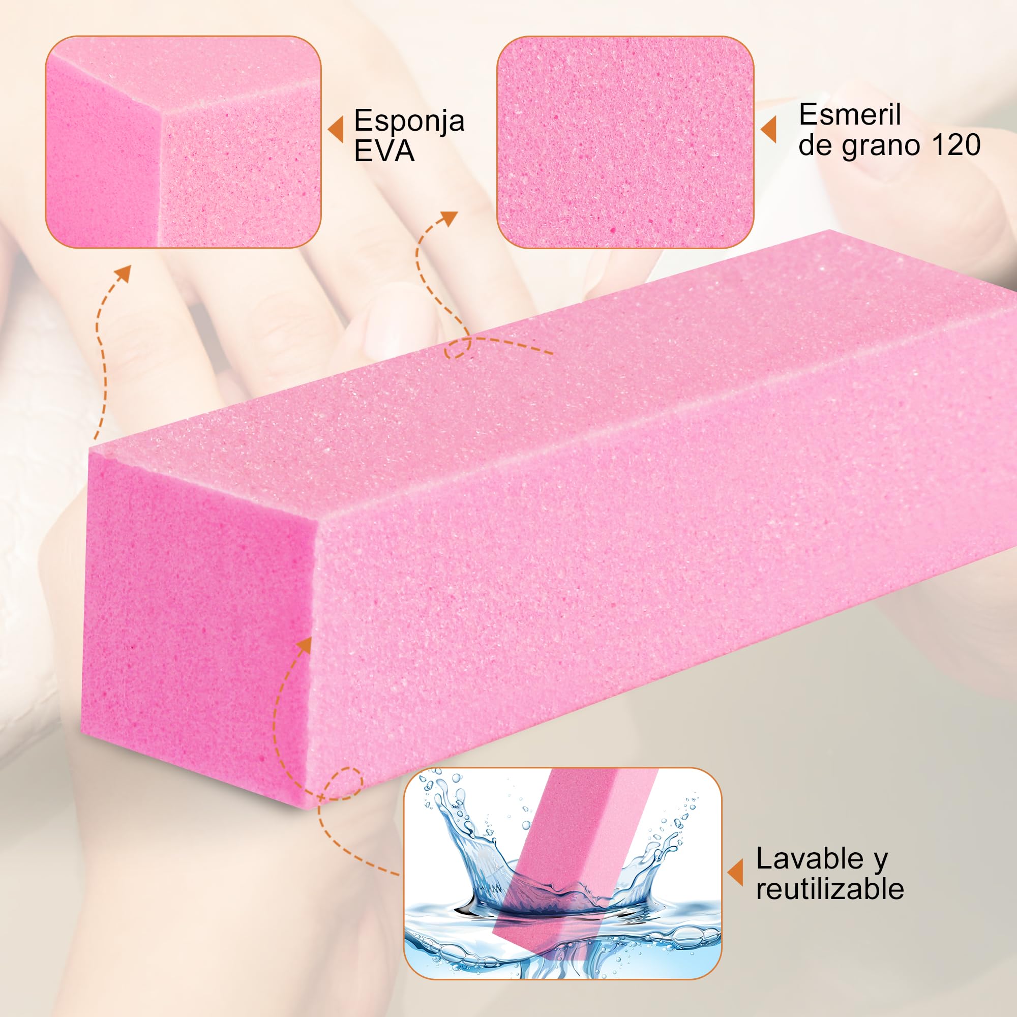 Bloque Pulidor de Uñas(5 Blanco+5 Rosa), Lima Uñas Profesional de Esponja, Pulidor Uñas de 4 Caras, Palitos de Naranjo Manicura Integrados para Salón y Uso Doméstico — view 2