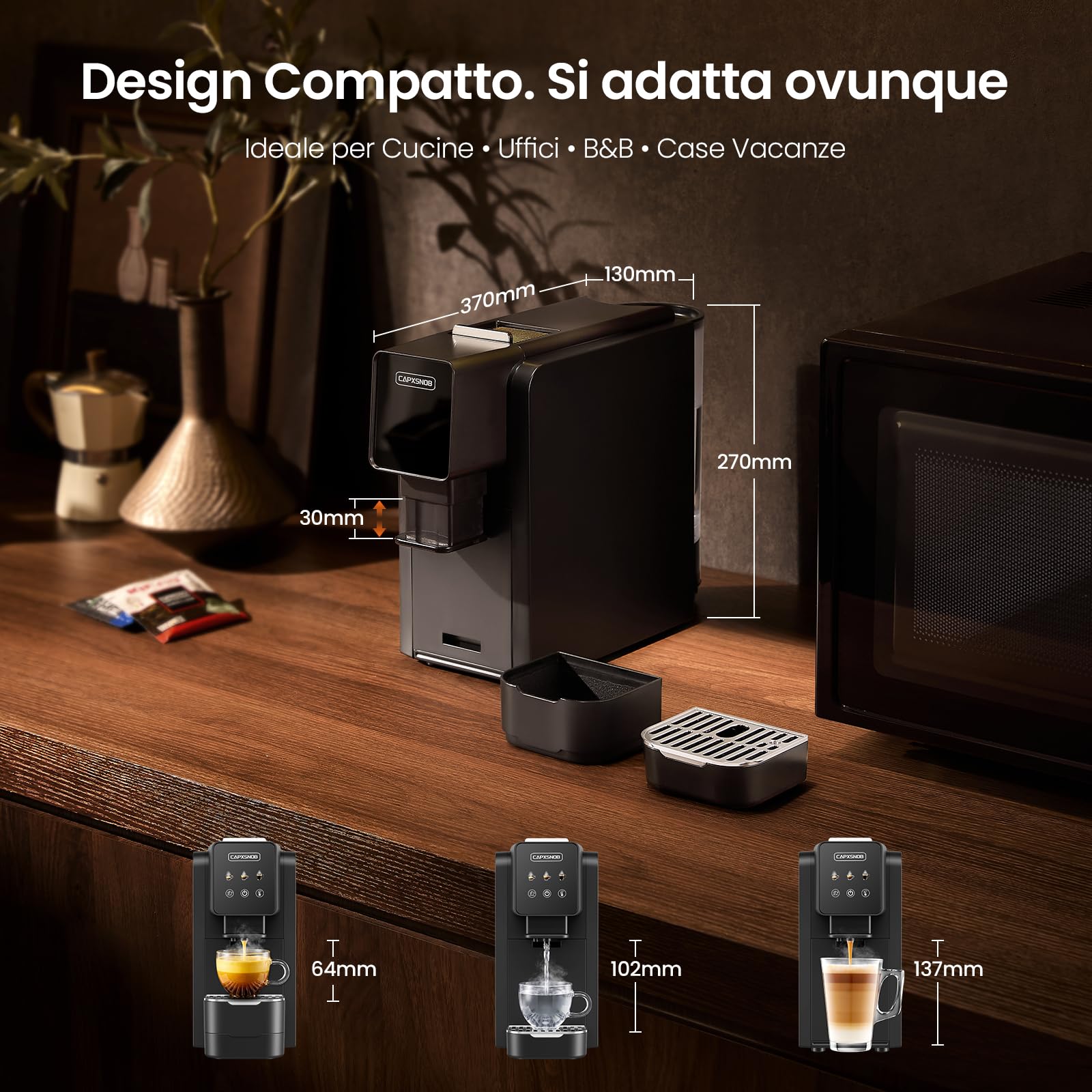 Casabar1 Macchina da Caffè per Cialde E.S.E. 44mm, Touchscreen, 4 Bevande | Pompa Italiana 19 Bar, Pre-infusione, Temp. e Quantità Regolabili, Bypass Americano, Macchina Espresso per Casa e Ufficio
