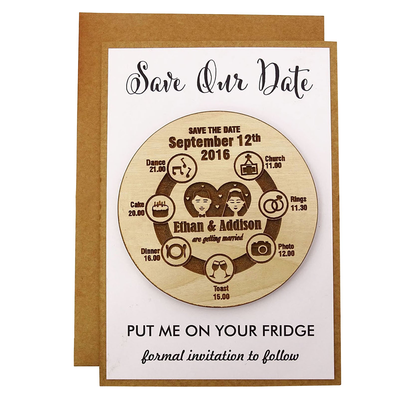 Darling Souvenir Boda Personalizada la Fecha Tarjetas 30 Rústico Tallado de Madera imanes con anuncios Sobres de la Boda