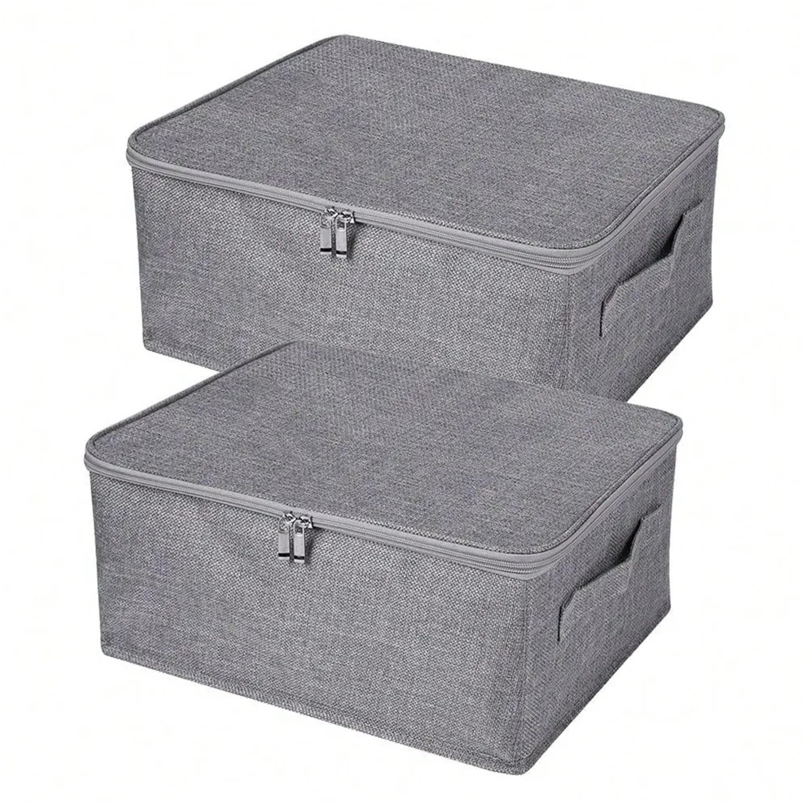 ZHSOAO 2PCS Folding Storage Box With Zip Lid, Basket With Linen Fabric, Home Cubes Baskets Closet Clothes ORganizer Containers for Clothing Bedding Blankets(S)