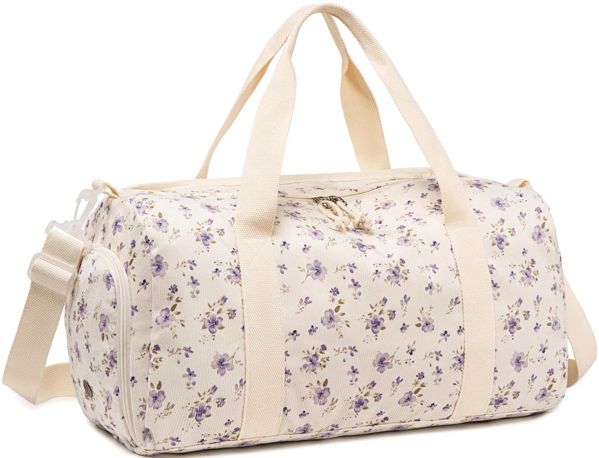 Duffle Bag for Gym Sports Women Girls Workout Travel Bag Weekender with Shoe Compartment and Wet Pocket, Purple Floral, L, Duffle Bag